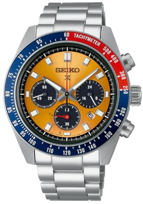 Seiko Prospex Speedtimer Pogue SSC947P1 men's watch orange background solar chronograph