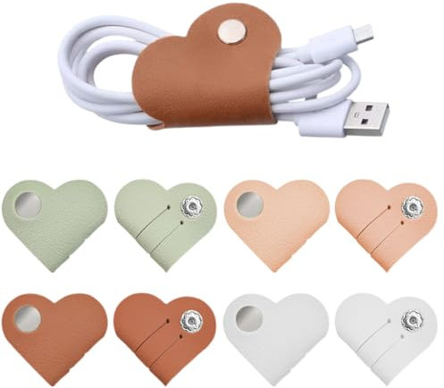 Organizzatore per cavi a forma di cuore da 8 pezzi, organizer per cavi USB, fermacavo, organizer per cavi per cuffie Avvolgicavo per cuffie, cinghia per gestione cavi in ​​pelle