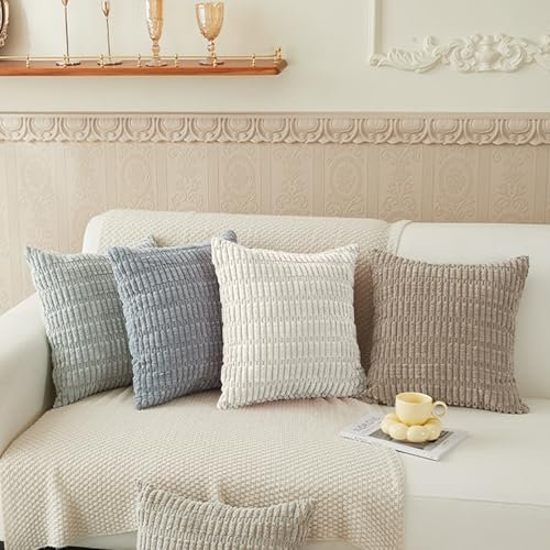 Hibate Cord Kissenbezug 45x45 cm (4er Set Neutral) Boho Kissenbezüge Sofakissen Dekokissen Kissenhülle Zierkissen