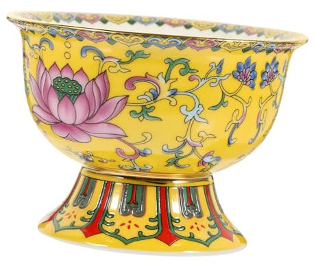 RORPOIR 1pezzi Ciotola Ceramica Smooth Worship Bowl Alta Con Disegno Fiore Giallo Decorazione Casa Per Tempio e Meditazione Accessorio Sacro Resistente e Elegante