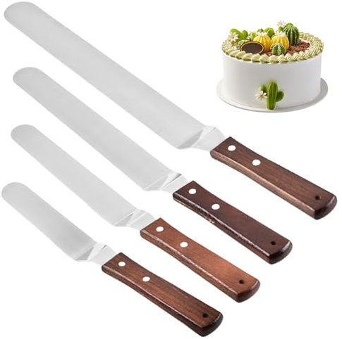 Pasdrucn 4Pcs Spatule Coudée Patisserie, Acier Inoxydable Spatule Patisserie Anglées, Ustensiles à Pâtisserie, Spatule Crepe, Spatule Cuisine Inox, Spatule Patisserie Anglées, Spatule Inox Cuisine (A)