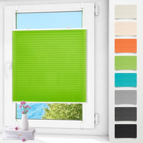 Plissee ohne Bohren klemmfix Grün 80x110cm Plisseerollo mit Klemmträger Blickdicht easyfix Jalousie Rollo für Fenster und Tür