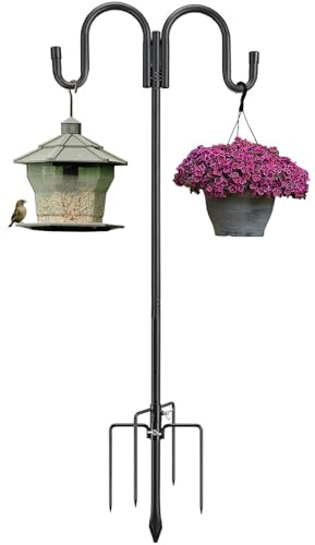 LAIDER HEROS Crochet de Berger de Jardin, 170cm Double Crochet de Jardin Robuste avec 5Broches Base Support d'Extérieur pour Mangeoires à Oiseaux pour Suspendre des Plantes, Décorations et Mariage