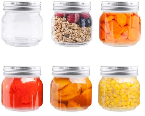 Zosenyer Vasetti Vetro, Set 6 Barattoli Vetro con Coperchio, Vasetti per Yogurt Perfetto per Conservare Marmellata, Miele, Biscotti, Succhi (250ml)