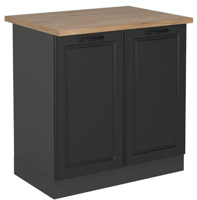 Vicco Meuble Bas sous-évier R-Line, Anthracite Campagne, 80cm | Façade en MDF · Plan de travail incl. · Pieds réglables en hauteur · Poignées en métal · Librement combinable