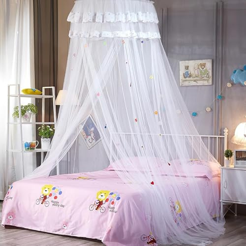 Voici et Voila Grand Ciel de Lit Bébé Moustiquaire Princesse Ciel de Lit Blanc Adulte Moustiquaire Lit Décoration Chambre Fille Princesse Tente