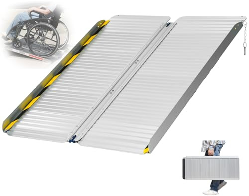 VOCIC CP32 Rampa pieghevole per sedia a rotelle, fino a 300 kg, rampa pieghevole per sedia a rotelle, 90 cm, resistente in alluminio, per sedia a rotelle, 76 cm, extra large, leggera, adatta per scale