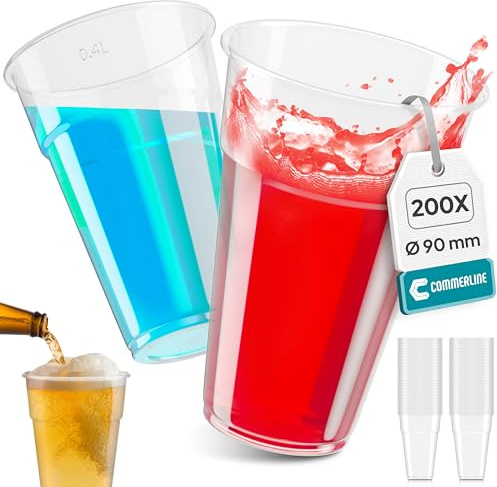 Commerline 0,4 l transparent plastmugg | 1 000 stycken drickkoppar | Plastbägare | Partybägare | Plastkopp av polypropylen (PP) | Vattenkopp | Utloppskopp