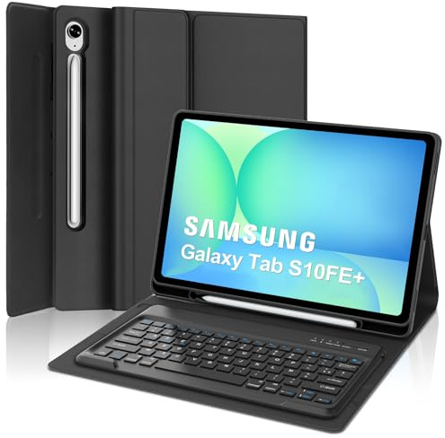 Coque Clavier pour Samsung Galaxy Tab S10 FE+ 13.1, AZERTY Français Housse Clavier Bluetooth Magnétique Détachable avec Porte Crayon pour Samsung Galaxy Tab S10 FE Plus 13.1 Pouces 2025, Noir
