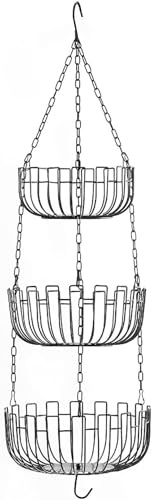 Genérico Cesta de Frutas Colgante Almacenamiento de Frutas - Frutero Colgante de Metal de 3 Niveles Pisos Colgantes Cesta Decorativa Cesta Colgante de Cocina Cesta de Verduras Cestas