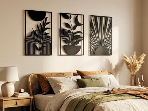 VAILLA Boho Wanddeko aus Holz 3D – Wandbild Wohnzimmer Schlafzimmer Büro | MDF Sperrholz, Lasergeschnitten, Mandala Makramee Boho, 5 Größen, Schwarz Silber Gold, personalisierbar, Eingang Esszimmer