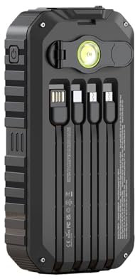 Batterie Solaire Externe | Chargeur Portable | Batterie Externe 20000mAh Portable avec Manivelle, Câbles Intégrés, Torche Strobe SOS pour Camping Randonnée Survie Maison