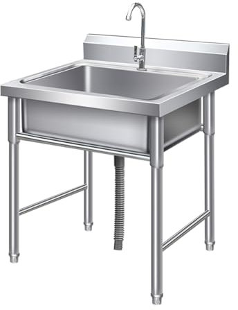 DYUNCZ Large Utility Sink, Commercial Stainless Steel Sink with Faucet & Drain Pipe & Filter, Splash Guard, for Restaurant Kitchen Laundry Garage(50 * 50 * 80cm)