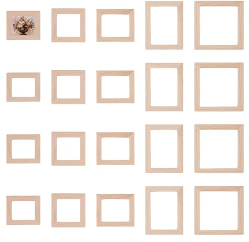 FINGERINSPIRE 20Pcs Miniature Wood Photo Frames 5 Styles Wooden Mini Picture Frame Mini House Decoration Simulation Picture Frame Rectangle Dollhouse Photo Frames for Home Wooden Miniature Ornaments
