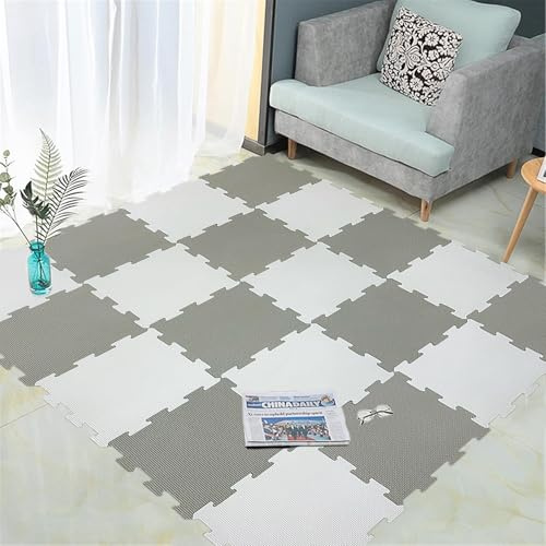 Interlocking Baby Play Mat 20pc Soft Foam Puzzle Tiles for Crawling, Nursery, Kids' Room, Yoga & Exercise, Safe & Comfortable Flooring (Grey/White)