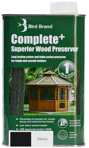 1L, Ebony Black Complete+ Superior Wood Preserver, Triple Action Protection with Water Repellent, Long Lasting Wood Treatment for Interior & Exterior Use, for Rough and Smooth Timbers