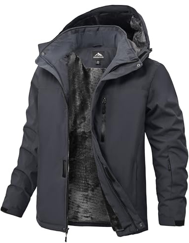 Buyboxs Mens Winter Snow Jacket Waterproof Snowboard Ski Jackets Fleece Lined Hooded Rain Coat Windproof DeepGrey XL