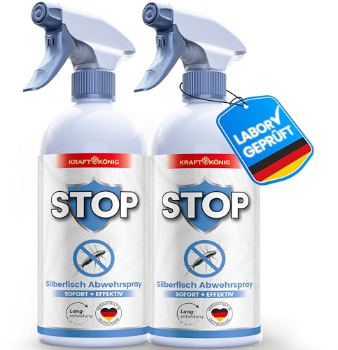 KRAFTKÖNIG Silberfisch Spray 500 ml (2er Pack) – Silberfische bekämpfen & Papierfische bekämpfen – Hochwirksam mit Sofortwirkung – Stoppt Neubefall in Bad, Küche & Keller