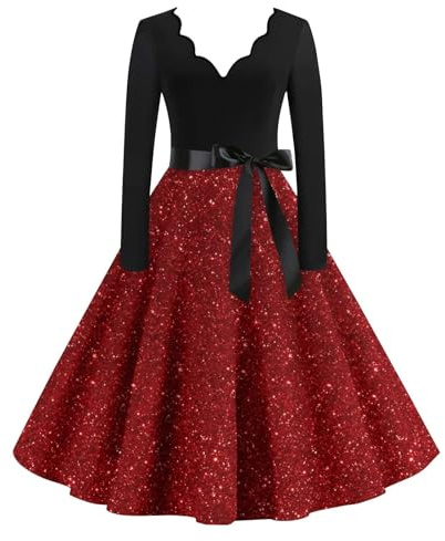 WVONIF Robe Noël Femme Grande Taille Impression de Verre À Vin La Robe de Noel Années 1950 Robes de Cocktail Soirée Fête L'été Casual Habillée Robes Déguisement Mere Noel Sexy (Red-5, XL)