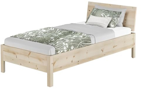 Erst-Holz®Metallfreies Holzbett Einzelbett 90 x 200 cm Zirbe unbehandeltohne Zubehör
