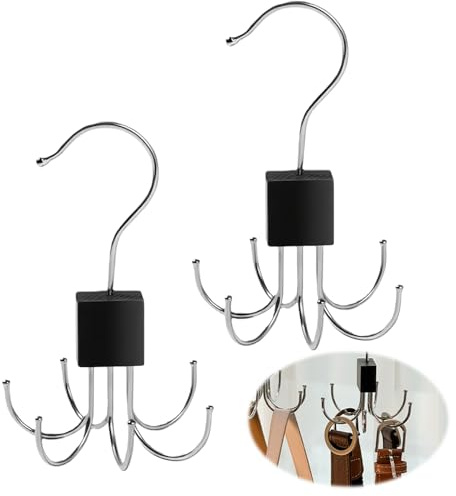 2pcs Belt and Tie Hanger Organizer for Wardrobe Closet, 360°Rotatable Belt Organizer Holder with 6 Hooks Each Space-Saving Rotatable Belts Rack Swivel Belts Hangers for Tie, Gloves, Scarves, Handbags