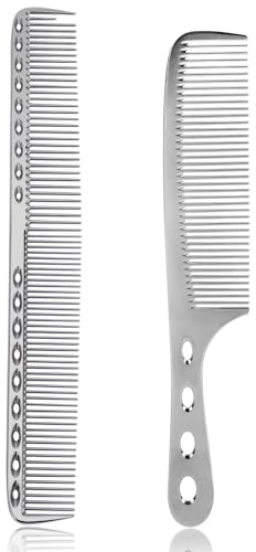 2 Pcs Metal Hair Styling Comb Space Aluminum Combs for Cutting Professional Haircut Comb Included Hair, Styling Combs for Women Men (silver)