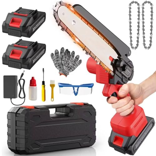 Mini Kettensäge Akku Säge Astsäge - Motorsäge Elektrisch Handkettensäge Chainsaw 6”Elektro Minikettensäge Handsäge Klein GehöLzschneider Einhand Kettensägen für Holzschneidenz,Gartenwerkzeuge