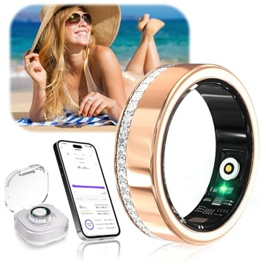 IUHFSIFS 10. Gen Diamant Smart Ring und Kabelloses Ladeetui【Branchennummer 1 – 0 Messfehler】 2025 Fitness Tracker zur Schlafüberwachung, Tragbarer SpO2-Smartring für Android und iOS, Gold 11#