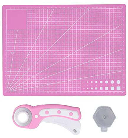Taglierina Rotante 45mm con 5 Lame Sostituibili e Tappetino Autoguarente - Taglio Preciso di Tessuti e Carta, Kit Completo con Borsa in Feltro per Cucito e Hobby