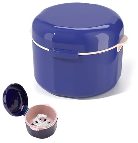 Boîte de rangement pour dentiers orthodontiques, prothèses dentaires, avec filtre, bleu, portable, design de drainage à double paroi pour prothèses dentaires, gouttière dentaire