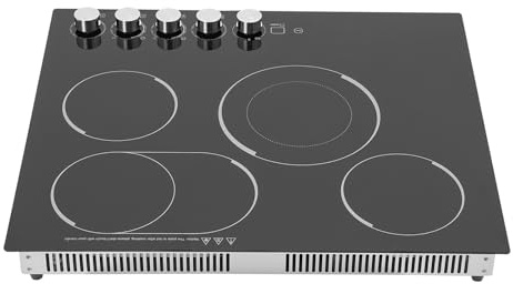 Electric Cooktop, 4 Burners Stovetop with Knob Control, Induction Cooktop, Black Galvanized Electric Stove Top for Kitchen Countertop
