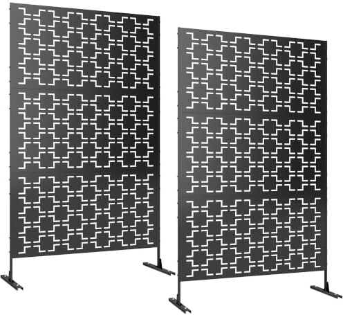 Outsunny Lot de 2 Panneaux Brise Vue Décoratif Extérieur à Motif Géométrique Ajouré en Acier- 122 x 45 x 198 cm, Noir