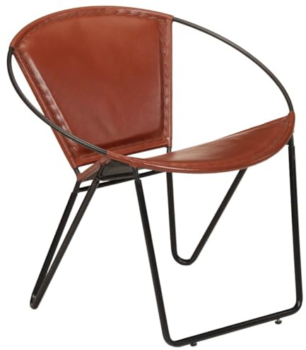 Mhdvray Braun Ledersessel 69x69x69 cm Ringform Vintage Garten Relaxsessel aus echtem Ziegenleder & Stahlgestell Bequem für Wohnzimmer Balkon Schlafzimmer