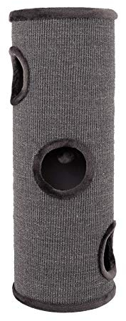 lionto Kratztonne aus Sisal mit Spielball & Plüschrand, Höhe 100 cm, Stabiler Kratzbaum für kleine & große Katzen, perfekte Krallenpflege & Beschäftigung, viele Versteckmöglichkeiten, Ø 36 cm, grau