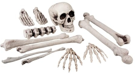 Boland 72157 - Juego de Calaveras y Huesos de 12 Piezas de decoración esquelética para Halloween, Fiesta de Miedo, Carnaval