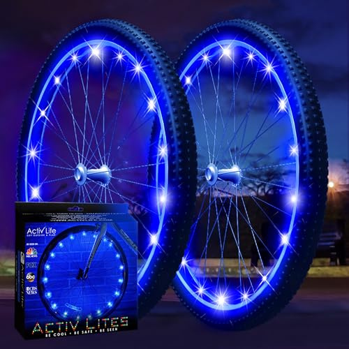 Activ Life Éclairage LED pour Roue de vélo : Visible sous Tous Les Angles pour Une sécurité et Un Style ultimes – Piles incluses, Lot de 2 pneus, Bleu