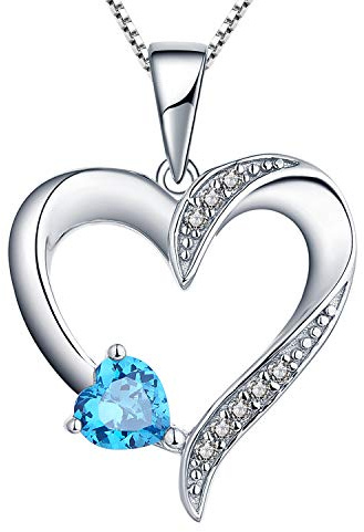YL Herz Halskette Damen Silber 925 Anhänger Herz mit 12 Geburtsstein Zirkonia Kette für frauen, 45-48 CM