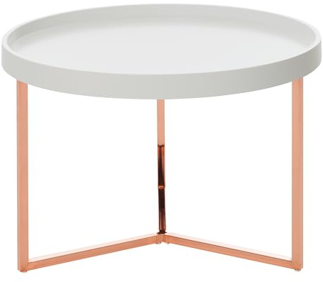 FineBuy Couchtisch Rund 58,5x58,5x42 cm Metall Weiß mit abnehmbarem Tablett | Sofatisch im Retro Stil, kleiner Loungetisch mit Metallgestell, Tabletttisch für Wohnzimmer, Serviertablett