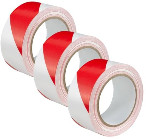 GTSE Hazard Tape Red and White, 50mm (2) x 33m, Strong Adhesive Warning/Caution Tape, Floor Marking Tape, 3 Rolls