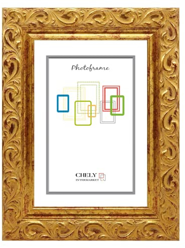 CHELY INTERMARKET MOD201 Marco Fotos Estilo Barroco Dorado 20x30cm Decoración Vintage Para Fotografías Títulos Diplomas Certificados Madera Maciza Perfil Floral Relieve Montaje Pared