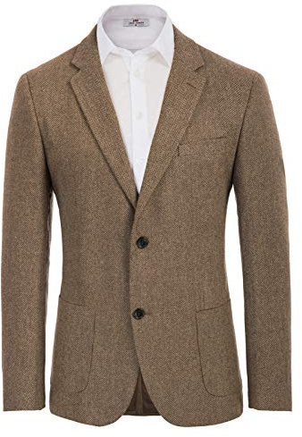 Men's Irish Wool Blend Blazer Notch Lapel Herringbone Tweed Sport Coat Coffee L