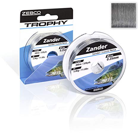 Zebco Qualitäts Trophy Zander monofile Angelschnur Angel-Zubehör Zanderschnur, 0,25-0,32mm, grau