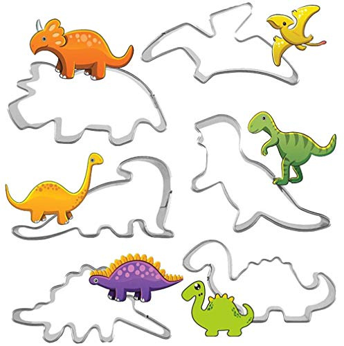 Jieddey Dinosaur Cookie Cutter,6 PCS Dino Biscuit Cutter Stainless Steel Mould for Kids DIY Kitchen Baking Birthday Party Supplies Favors