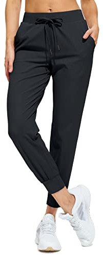 Libin Pantalon de Jogging pour Femme Athlétique Sweatpants avec Poches Tapered Running Pantalon de Sport Décontracté Workout Lounge, Noir XL