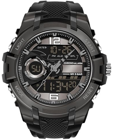 RORIOS Montre Homme Digital Quartz Montre Imperméable Militaire Montre de Sports Multifonction Montres avec Alarme Chronographe Casual Montre pour Homme