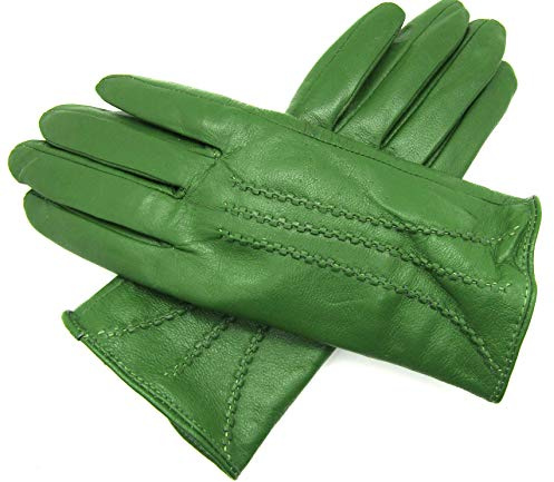 Damen-Handschuhe, hochwertig, superweich, Kunstleder, gefüttert, gestreift, schmale Passform, Größe XL, Grün