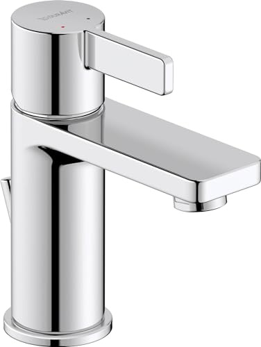 Duravit D-Neo Waschtischarmatur, Größe S (Auslauf Höhe 87 mm). Wasserhahn Bad mit Zugstangen-Ablaufgarnitur, Chrom