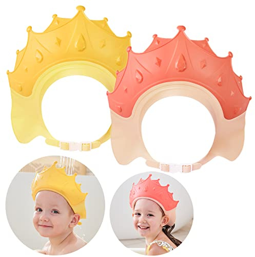 FUSACONY Gorro de Ducha Bebé, 2 Pcs Visera Baño Bebé, Ajustable para Gorro de Ducha para Bebés Gorro de Baño para Bebés, Proteger Los Ojos y OíDos de Los Niños Mayores De 6 Meses (Amarillo y Rosa)