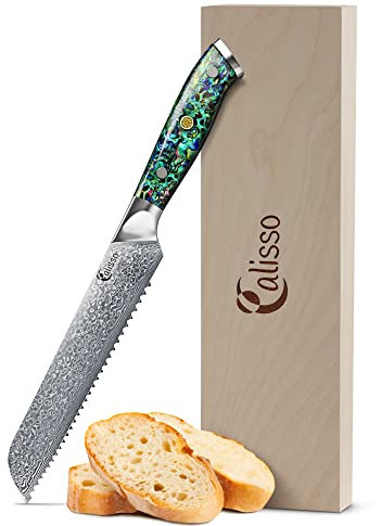 Calisso Brotmesser 67 Lagen Damaststahl - Damastmesser, Küchenmesser, Kochmesser, Brötchenmesser