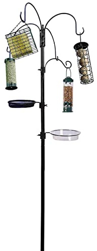 Hyfive Vild Fågel Matningsstation Kit - Multimatare Med Fröbricka, Hängande Matare, Vattenbad, 240 cm 4 Pol Pulverlackerad